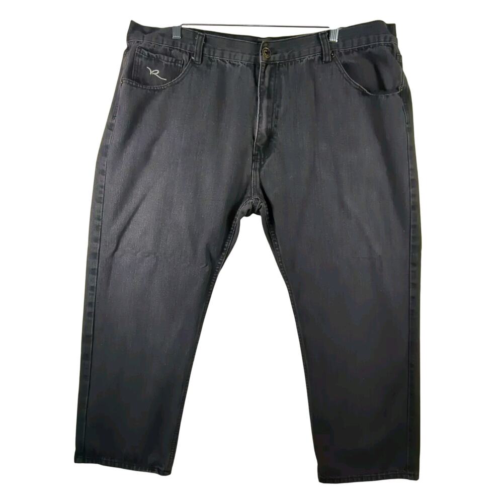 Rocawear Mens Classic Fit Straight Black Denim Jeans 48x32 Y2K Baggy Flap Pocket